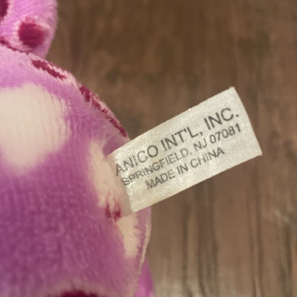Valentine ANICO Int'l 13" Plush Pink Teddy‎ Bear Pink Ribbon Red Love Prints - Picture 6 of 9